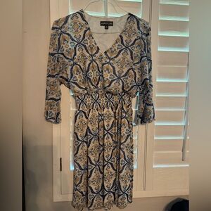 Harper 241 Sheer and lined  Blue and Tan Long Sleeve Dress